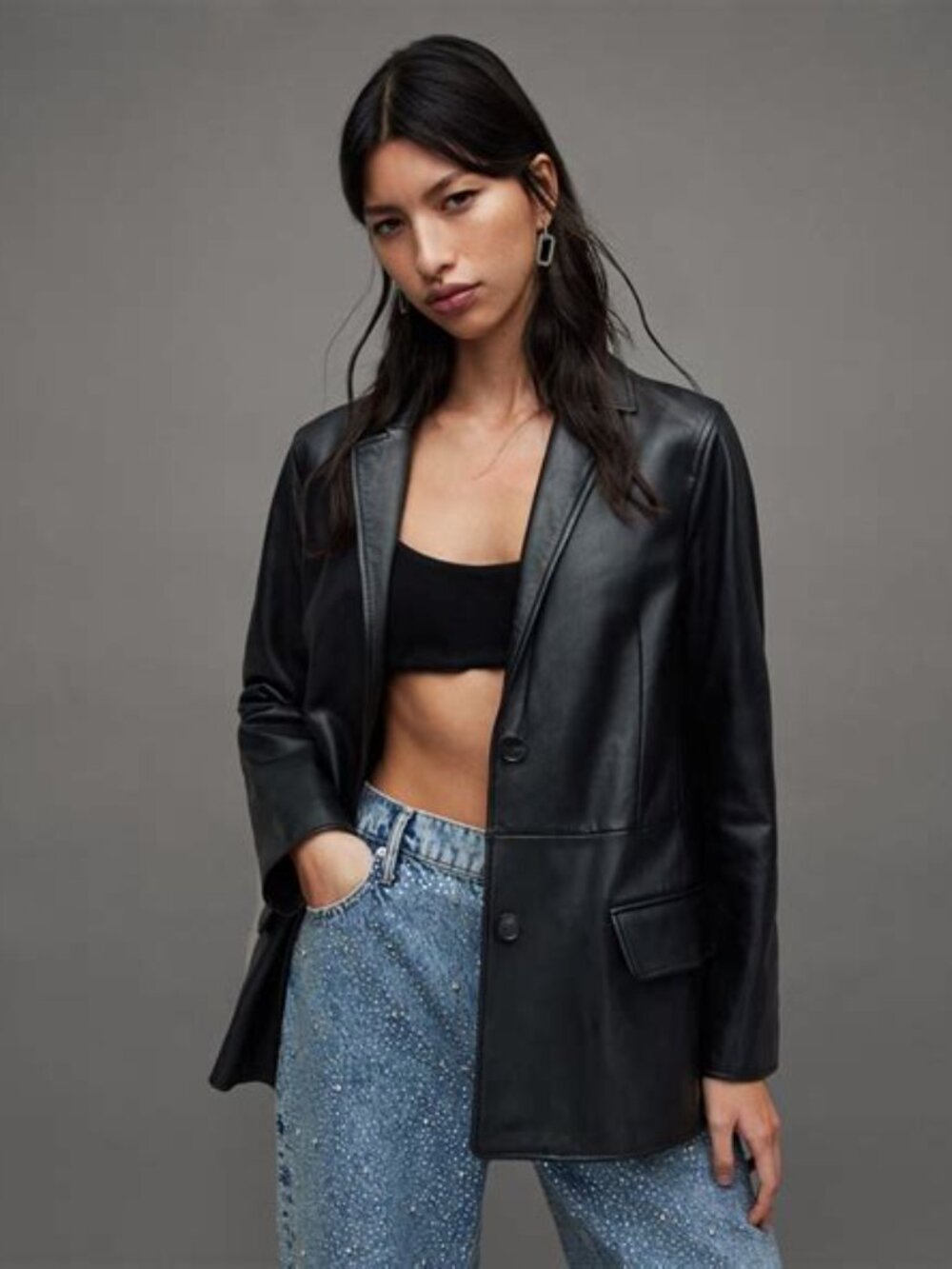 ALL SAINTS Corinna Leather Blazer in Black Size US8 - Picture 10 of 14